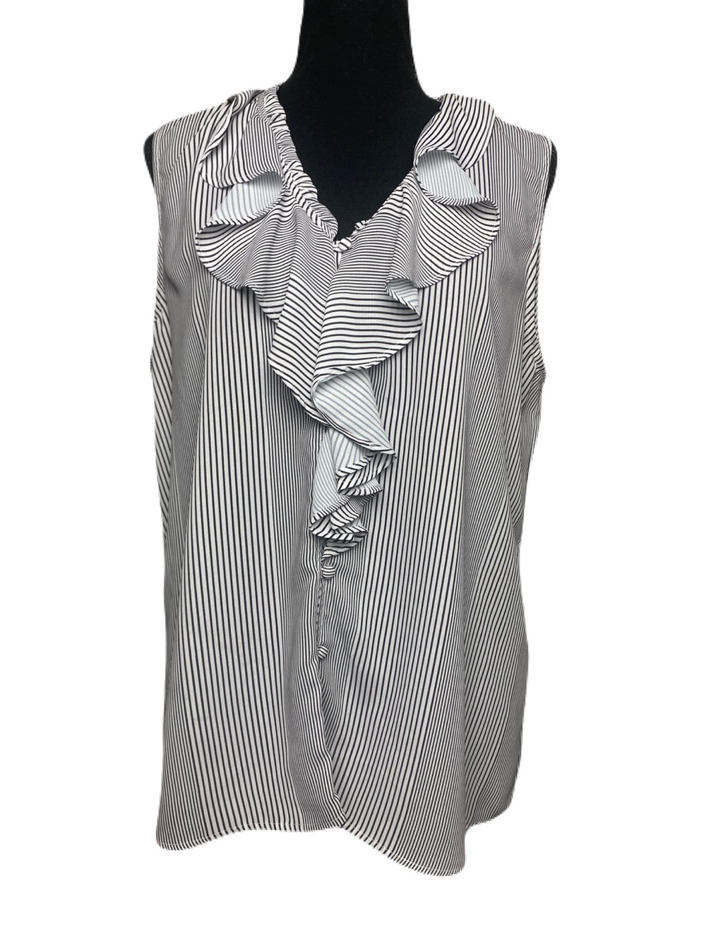 Karl Lagerfeld Black and White Striped Ruffle Sleeveless Blouse Size Large